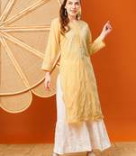 Hand Embroidered Yellow Cotton Lucknowi Chikankari Straight Kurta 