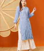 Hand Embroidered Mauve Cotton Lucknowi Chikankari Straight Kurta 