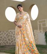 Beige soft cotton jamdani saree