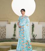 Blue soft cotton jamdani saree