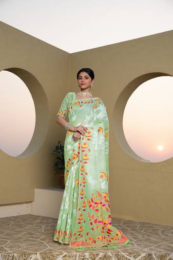 Green soft cotton jamdani saree