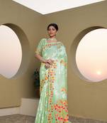 Green soft cotton jamdani saree
