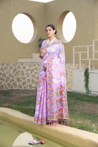 Lavender soft cotton jamdani saree
