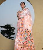 Peach soft cotton jamdani saree