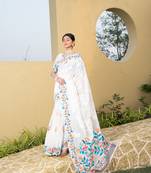 White soft cotton jamdani saree