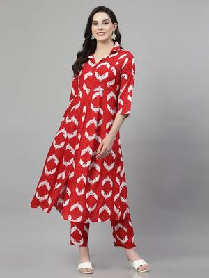 Women rayon printed aline kurta with pant set 1