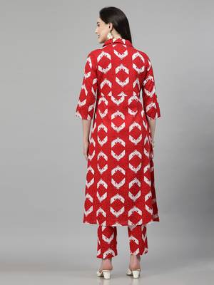 Women rayon printed aline kurta with pant set 2
