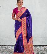 Violet paithani silk saree with unstitched blouse piece