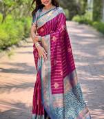 Magenta zari woven silk women's saree with blouse piece