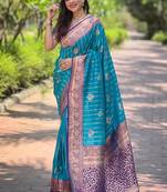 Sky blue zari woven silk women's saree with blouse piece