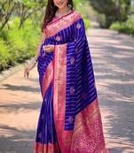 Royal blue zari woven silk women's saree with blouse piece