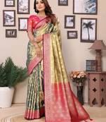 Parrot Green Banarasi Tissues Silk Sarees 
