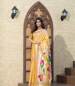 Yellow paithani geometric motifs woven with zari saree