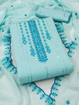 Blue Georgette Sequinned Embroidered Suit Dress Material 1