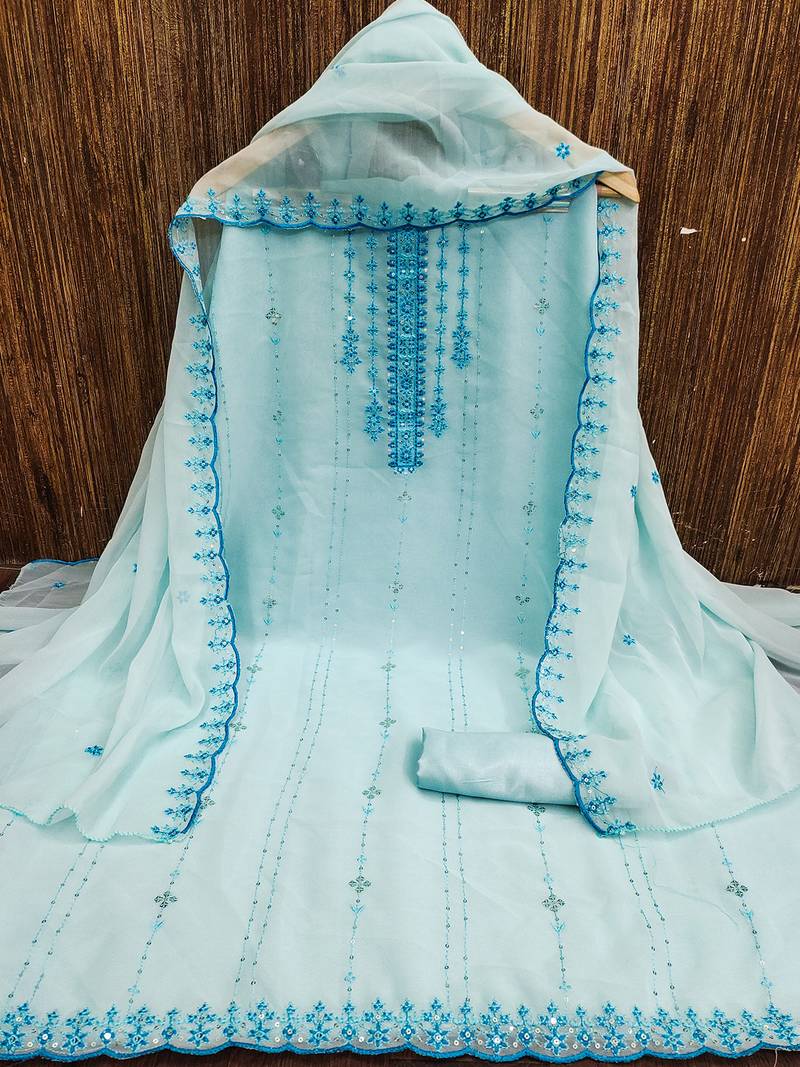 Blue Georgette Sequinned Embroidered Suit Dress Material