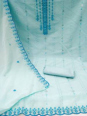 Blue Georgette Sequinned Embroidered Suit Dress Material 3