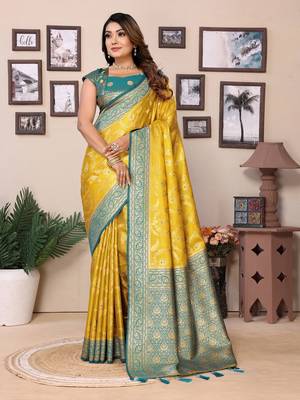 Yellow Banarasi Tissues Silk Sarees  1