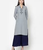 Women rayon embroidered aline kurta with palazzo set