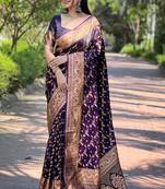 Purple zari woven Banarasi silk blend women's saree with blouse piece