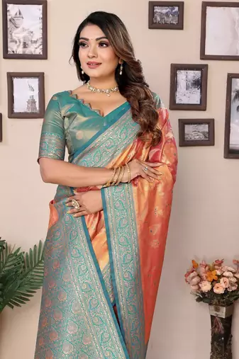 Orange Banarasi Tissues Silk Sarees 