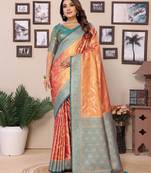 Orange Banarasi Tissues Silk Sarees