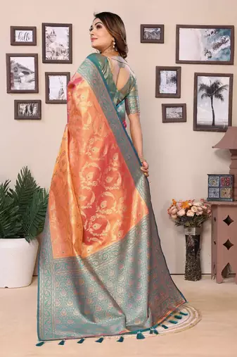 Orange Banarasi Tissues Silk Sarees 