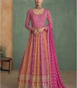 Pink real georgette embroidered anarkali suit