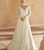 Off white real georgette embroidered anarkali suit
