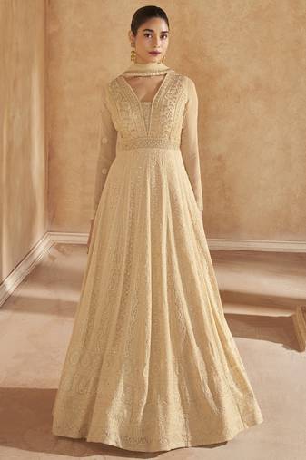 Cream georgette embroidered anarkali suit
