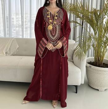 Burgundy Kaftan Handcrafted Zari Stone Bedded Work Stitched Party Wear Wedding Dresses  1