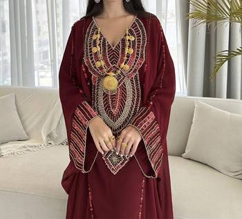 Burgundy Kaftan Handcrafted Zari Stone Bedded Work Stitched Party Wear Wedding Dresses  3
