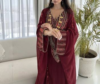 Burgundy Kaftan Handcrafted Zari Stone Bedded Work Stitched Party Wear Wedding Dresses  4