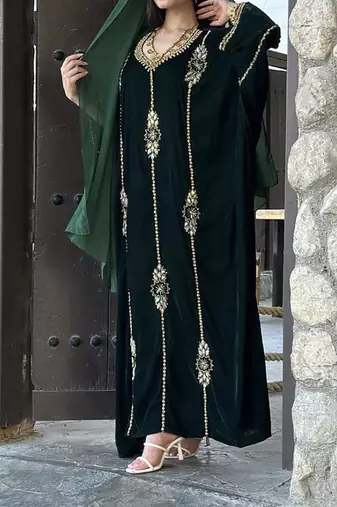 Green Velvet Zari Work Kaftan