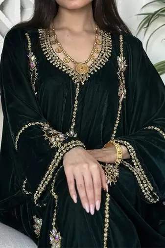 Green Velvet Zari Work Kaftan