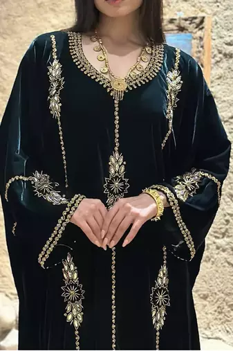 Green Velvet Zari Work Kaftan