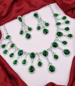 Silver plated & white cz-studded green colour jewellery set for women & girls.