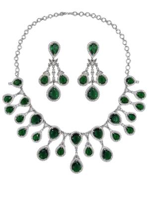 Silver plated & white cz-studded green colour jewellery set for women & girls. 2