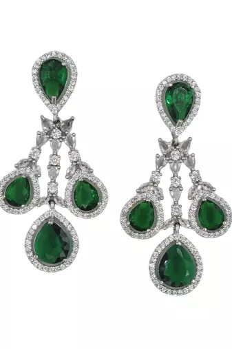 Silver plated & white cz-studded green colour jewellery set for women & girls.