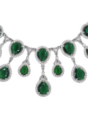 Silver plated & white cz-studded green colour jewellery set for women & girls. 4