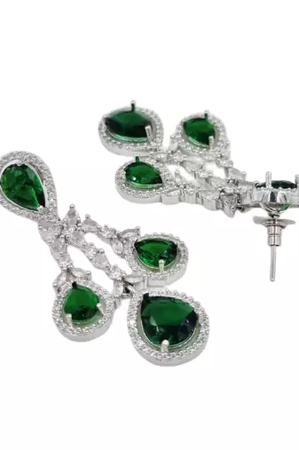 Silver plated & white cz-studded green colour jewellery set for women & girls.