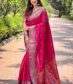 Pink zari woven silk women's saree with blouse piece