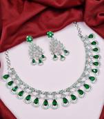 Silver plated & white cz-studded green colour jewellery set for women & girls.