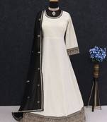 White heavy faux georgette with embroidery sequence work unstitched anarkali suit