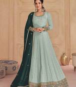 Seagreen heavy faux georgette with embroidery sequence work unstitched anarkali suit