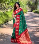 Green zari woven silk women's saree with blouse piece