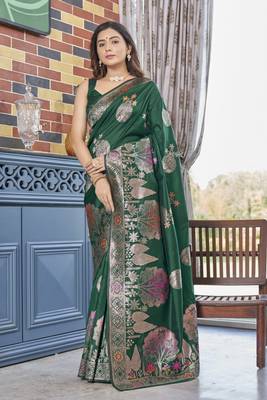 Green silk blend sarees with blouse 1