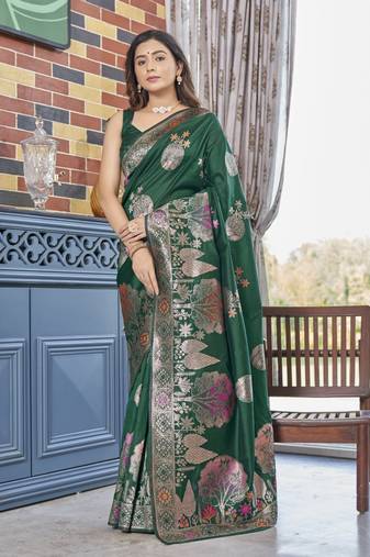 Green silk blend sarees with blouse