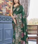 Green silk blend sarees with blouse