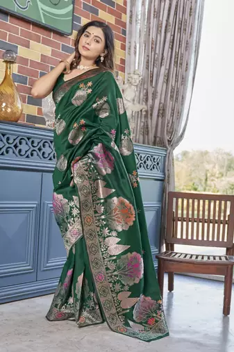 Green silk blend sarees with blouse