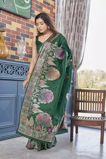 Green silk blend sarees with blouse